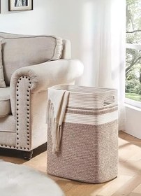 Resim SFB - Savora Çok Amaçlı Katlanabilir Moderin Tasarım Çamaşır Sepeti Gizli Kulp Detaylı Oturma Odası Geniş Hacim Battaniye Sepeti 35 x 40 cm Oyuncak Yastık Giyisi Havlu Depolayıcı (HASIR-BEJ) 