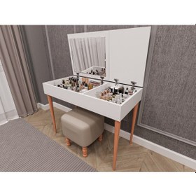 Resim Asra Trend %100 Mdflam Aynalı Makyaj Masası Mam-01 Beyaz Beyaz 