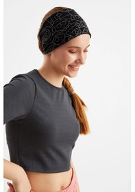 Resim 2'li Çift Taraflı Kullanım Alternatifli Pamuklu Penye, Kaymaz, Hafif, Spor Saç Bandı Bandana - Tek Ebat / Siyah-melanj Siyah-melanj 