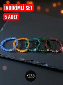 Resim 5 Li Renkli Cam Boncuk Bileklik Seti Enerji & Arkadaşlık Kombini Set Çok Renkli 