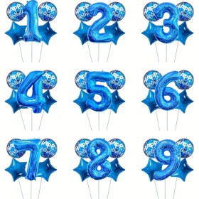 Resim 6 Adet Mavi Doğum Günü Balonu Seti - Yuvarlak, Yıldız Şeklinde Alüminyum Film Balonlar 1-6 Sayılarında, Parti Dekorasyonları, Yıl Dönümleri ve Coşkulu Kutlamalar İçin Mükemmel, Parti Balonları | Yıldız Şekilli Balonlar | Metalik Kaplama 