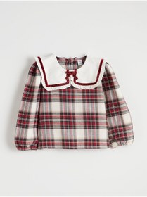 Resim LC Waikiki UZG Store'den Stilinizi Oluşturun Bordo Bebe Yaka Ekose Kız Çocuk Bluz ve Pantolon 