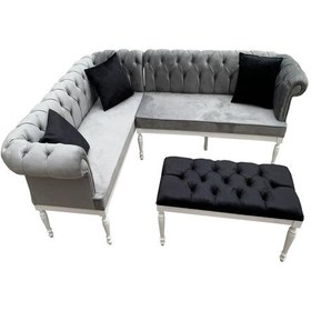 Resim Evimeaksesuar Tamamı Gürgen Chester Kapitoneli Mutfak&Balkon Köşe Takımı 