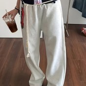 Resim Kadın Yüksek Bel Geniş Bacaklı Joggers - Mavi ve Beyaz Kontrastlı İpli Bel, Kapak Cebi ve Yan Cebi ile - Rahat Yazlık Kıyafet, Casual Kıyafet, Jogging Pantolonları 