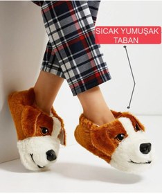 Resim Unisex Yumuşak Taban Sevimli Köpek Panduf Yetişkin Ve Çocuk Kız Ve Erkek Panduf Kahverengi 