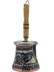 Resim Bakır El İşlemeli 290ml Özel Erzincan Boyalı Renkli Cezve 