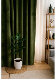 Resim Süet Elit Kadife Dokulu Natural Fon Perde Salon Oturma Odası Yatak Odası Antre Yeşil 