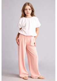 Resim Defacto Wıde Leg Geniş Paça Keten Karışımlı Pantolon Kız Çocuk H1212a826smbr74 Pembe-br74 