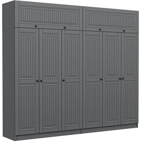 Resim Kale 6 Kapaklı 4 İç Çekmeceli Dolap Ve Yüklük Antrasit Mebran İlkbahar 255cm Antrasit 