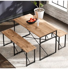 Resim Masa Takımı Bench Bank Masa Seti 120x60 Masa Mutfak Masası Yem 