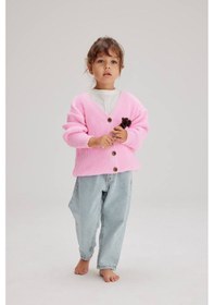 Resim Lolliboomkids Kız Çocuk Pembe Triko Hırka Mom Kalıp Jean / Kot Pantolon Alt Üst Takım 2 Parça Pembe 