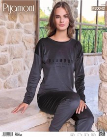 Resim Pijamoni Kadın Kışlık Bisiklet Yaka Likralı Soft Kadife Pijama Takımı 4200/12 - 1 Adet 001 