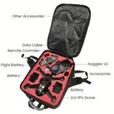 Resim 1 Adet Profesyonel Saplı, Büyük Kapasiteli DJI FPV Combo Sırt Çantası Aksesuarı - Gözlük V2 / Kamera Koruyucu, Siyah Dış Yüzey Kırmızı İç Yaprak 