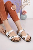 Resim only my store Unisex Beyaz Rahat Kalıp Poli Taban Çapraz Model Nubuk Parmak Arası Terlik 