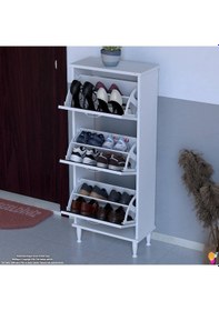 Resim Modilayn Varbi Kapı Önü 52 X 127 X 25,5 Cm Lik 3 Düşer Kapak 6 Göz Bölmeli Ayakkabılık Antrasit - Beyaz 