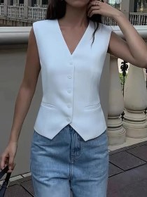 Resim Ahes Shopping Kadın Sıfır Kollu Önden Düğmeli Atlas Yelek Beyaz 