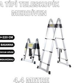 Resim Has-tec 7+7 Basamaklı Çift Taraflı A Tipi Uzayan Teleskopik Merdiven 4,4 M 