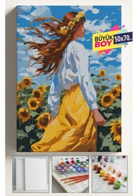 Resim Sayılarla Boyama Seti Numaralı Tuval Fırça Boya Dahil Kasnaklı Set 50x70 Cm - Ayçiçeği Tarlası 