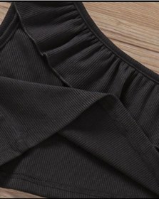 Resim Genel Markalar Kız Çocuk 2'li Fırfırlı Tek Omuz Crop Set- Kız Çocuk Tek Omuz Fırfırlı Ribanalı Crop Top Badi Bluz 