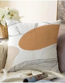 Resim RealHomes Çift Taraflı Beyaz Zemin Üzerinde Onedraw Çizimli Yaprak Motifli Raşel Örme Yastık Kırlent Kılıfı, Sonil-K-7393-55x55cm 