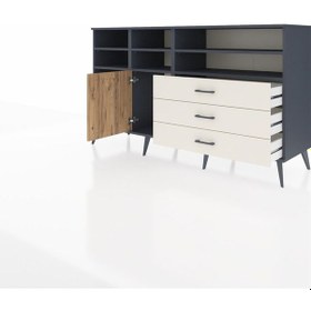 Resim Kronos Konsol 8 Raflı 3 Çekmeceli Tek Kapaklı 176x59x99 Antrasit Antrasit-çam/aytaşı 