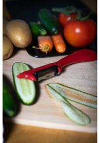 Resim Solingen Simli Kırmızı Dikey Soyacak Paslanmaz Alman Çeliği, Ergonomik Sap, Çift Yönlü Kesici Ağız-197 Kırmızı 