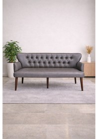 Resim Azra Mobilya Roma Üçlü Koltuk Deri Döşeme Ahşap Ayaklı 150 Cm Ofis Ve İş Yeri Uyumlu Kanepe - Gri Gri 