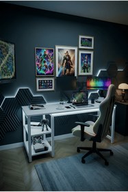 Resim reflekta Raflı Oyuncu Masası 60x160 cm. Gaming Masa Demonte 