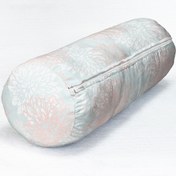 Resim Realhomes Mavi Zemin Beyaz Kırmızı Çiçek Tasarımlı Dekoratif Iç Dolgulu Fermuarlı Süet Berjer Silindir Yastık 