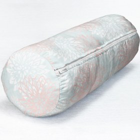 Resim Realhomes Mavi Zemin Beyaz Kırmızı Çiçek Tasarımlı Dekoratif Iç Dolgulu Fermuarlı Süet Berjer Silindir Yastık 