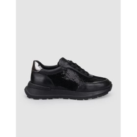 Resim Cabani %100 Hakiki Deri Siyah Bağcıklı Pul Detaylı Kadın Spor Ayakkabı 