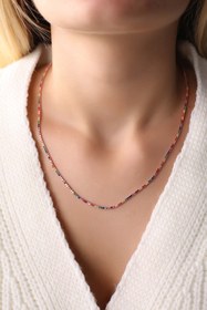 Resim Lia Berto Rose 1.5 Mm Renkli Taşlı Su Yolu 925 Ayar Gümüş Kolye 