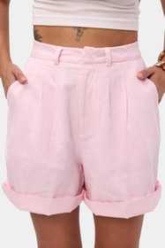 Resim Kadın Pembe 6s6-98 Mom Relax Fit Organik Keten Kumaş Şort - Pembe / M 