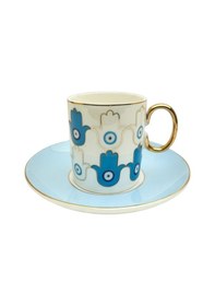 Resim 6 Kişilik Porselen Yaldızlı Kahve Fincanı Mavi Tılsım Diğer 