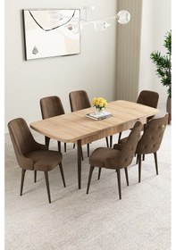 Resim Clara Meşe Desen 80x132 Açılabilir Mdf Masa Yemek Odası Takımı,mutfak Takımı 6 Adet Sandalye Kahverengi 