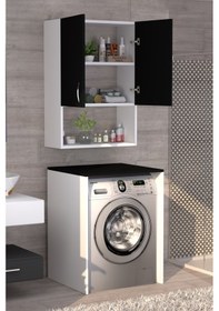 Resim Üst Dolaplı Çok Amaçlı Çamaşır Makinesi Dolabı Siyah Beyaz 
