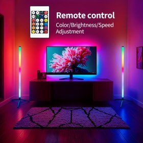 Resim 1 adet RGB Müzik Atmosfer Uzaktan Kumanda LED Zemin Lambası - USB Güçlü, Çok Renkli Köşe Ayakta Lamba ile Uzaktan Kumanda, Oyun Odası ve Yatak Odası Dekorasyonu için İdeal, Mükemmel Tatil Hediyesi, Yatak Odası Dekoru | Modern Aydınlatma | Plastik Yapı, Yatak Odası için Işıklar 