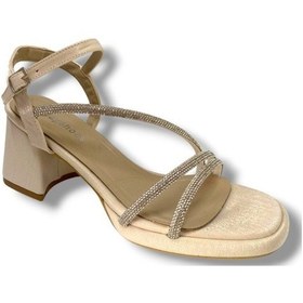 Resim Erbay 488-25 Saten Kare Topuk Taşlı Kadın Sandalet Krem 