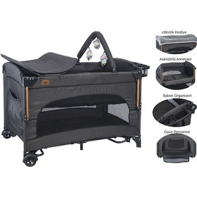 Resim Asansörlü Anne Yanı Park Yatak Oyun Parkı 70x110 Cm Katlanabilir Park Beşik 