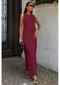 Resim WeShaya Kadın Bordo Kolsuz Örme Maxi Elbise Bordo 