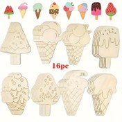 Resim 16'lı Paket Buz ve Popsicle Şekli Ahşap Dilimler - DIY Boyama, El Sanatları Askı Süsleri için Valentine's Day, Şükran Günü, Paskalya, Noel, Cadılar Bayramı Dekorasyonları - Parti, Düğün, Doğum Günü ve Tatil El Sanatları için Çok Yönlü Ahşap Pendent 