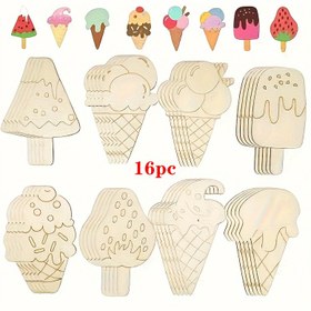 Resim 16'lı Paket Buz ve Popsicle Şekli Ahşap Dilimler - DIY Boyama, El Sanatları Askı Süsleri için Valentine's Day, Şükran Günü, Paskalya, Noel, Cadılar Bayramı Dekorasyonları - Parti, Düğün, Doğum Günü ve Tatil El Sanatları için Çok Yönlü Ahşap Pendent 