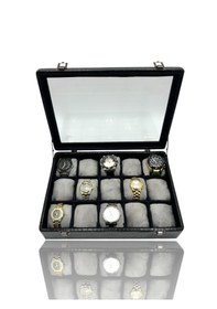 Resim Diji 15'li Saat Kutusu Saat Çantası Timsah Siyah İçi Siyah Gri Ya 