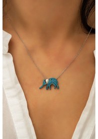 Resim Papatya Silver 925 Ayar Rodyum Kaplama Firuze Taşlı Gümüş Fil Kolye 