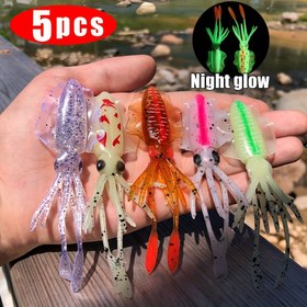 Resim 5 Paket Luminous Squid Lures, 11.99cm Gerçekçi Yumuşak Yem, TPE Malzeme, Torba Paketli, Kurşunsuz, Deniz Balıkçılığı ve Tekne Balıkçılığı için 
