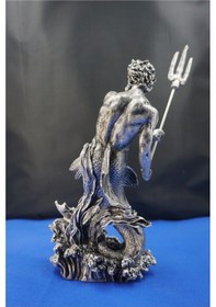 Resim Poseidon Heykel Biblo Tasarım - 30 Cm Mitolojik Obje Hediyelik Eşya Ev Dekor Gümüş 