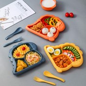 Resim Dinozor Şekilli Çocuk Yemek Takımı - BPA içermeyen Plastik Tabak, Kase, Çatal ve Kaşık Seti 