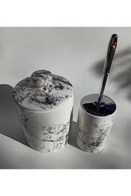 Resim Ture Concept Siyah Beyaz Desenli Banyo Çöp Kovası & Tuvalet Fircasi 