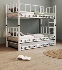 Resim ARGİMO Zambak Yavrulu Genç Çocuk Odası Metal Ranza Ve Karyola 90x190 Beyaz 