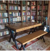 Resim deryawood Raweyn Ağaç Ahşap Mutfak Masası Takımı 4-6 Kişilik 220*85*76 Cm Masa 220*37*45 Bank 
